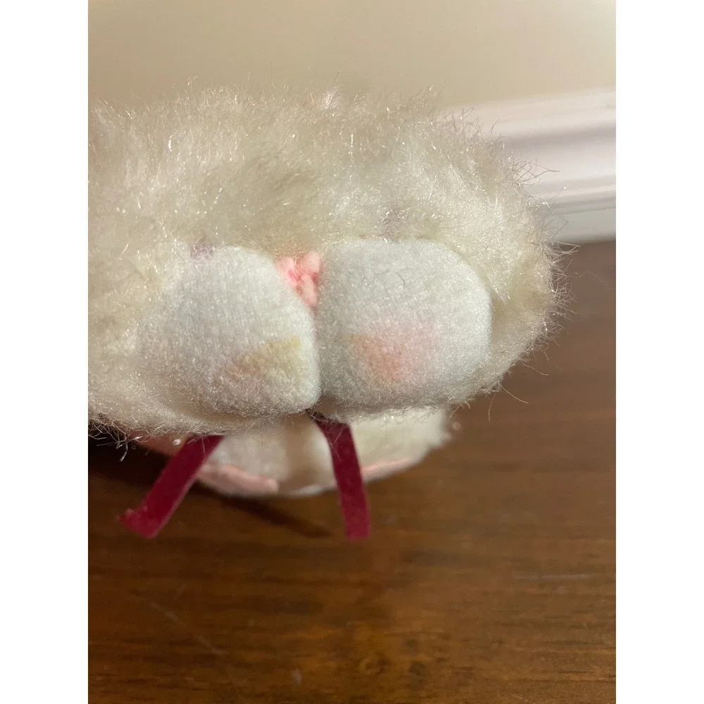 Vintage 1980 Russ Berrie White Plush Cat Beanbag Long Tail Pink Paws Toy 1886